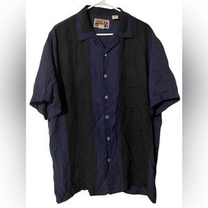 Tiki Classics Shirt Men's XL Blue Black Button Up 100% Silk Collar Comfy Casual